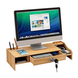 Coupon Wooden Desktop Computer Monitor Laptop Stand Elevated Shelf Base Bracket for Office Desktop Keyboard Arrangement