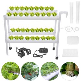 Coupon 110-220V 2 Layers Hydroponic Growing Kit 4 Pipes 36 Holes Vertical Style Double Side Water Curlture Set Garden Vegetable Planting System Kit Tools