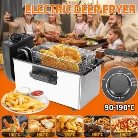 Coupon 220-240V 2000W Electric Deep Fryer Single Tank Frying Pot Basket Strainer Machine Cooking Tools