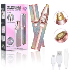 Coupon 2IN1 Electric Eyebrow Trimmer Epilator Facial Hair Remover Painless USB Rechargeable Eyebrow Shaver