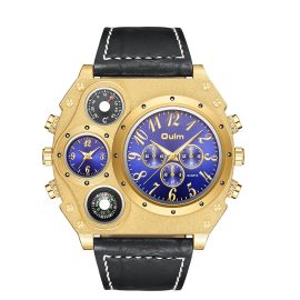 Coupon 4 Colors Stainless Steel Alloy Men Business Casual Compass Thermometer Display Leather Pin Buckle Quartz Watches