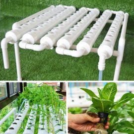 Coupon 54 Holes Horizontal Hydroponic Piping Frame Rack Site Grow Kit Flow DWC Deep Water Culture Planting Box Pipe System