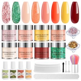 Coupon 8 Colors Dipping Powder Kit Glitter Acrylic Dip Powder Nail Art Starter Kit