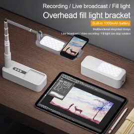 Coupon Bakeey Mount Bracket with LED Ring Flash Light Lamp 1000mAh Portable Retractable with Mobile Phone Holder Overhead shot Phone Tripods Holder with Wireless Dimmable bluetooth LED Selfie Fill Light Lamp
