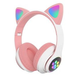Coupon Bakeey STN-28 Over-Ear Gaming bluetooth 5.0 Headset Glowing Cat Ear Headphones Foldable Wireless Earphone with Mic LED Lights for PC Phone