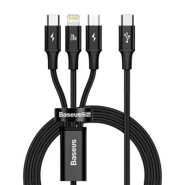 Coupon Baseus 3-In-1 Type-C to Micro USB/IP/Type-C Fast Charging Cable PD 20W 480Mbps 1.5M Cable