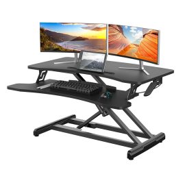 Coupon BlitzWolf® BW-ESD1 Standing Desk Converter Pneumatic Lifting Table Handle Control Adjustable Height Large Computer Workstation Sit Stand Desk Riser