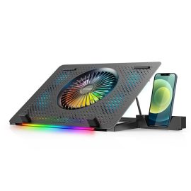 Coupon BlitzWolf® BW-HS1 RGB Laptop Cooling Pad with 5 Strong Cooling Fans, Metal Mesh Panel, Adjustable Height, 2 Speeds Adjustment, Phone Holder for Up to17.3 inches Laptop