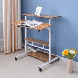 Coupon Computer Laptop desk Height Adjustable Table Movable Rolling Stand-Up Table Workstation Home Office Furniture