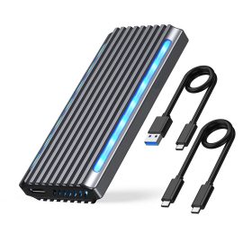 Coupon DM M.2 NVME/NGFF Dual Protocol SSD Enclosure M.2 SATA to USB C 3.1 Gen 2 10Gbps RGB Backlit Hard Disk Case for SSD Size 2242/2260/2280 Support UASP Function HD1100