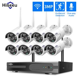 Coupon Hiseeu 3MP 1536P CCTV 8CH Wireless NVR kit H.265 3MP 1080P Outdoor IR Night Vision IP Wifi Camera Security System Surveillance Hiseeu kit Eu Plug