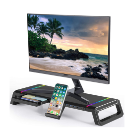 Coupon ICE COOREL Adjustable Monitor Stand Computer Riser Desktop Storage Stand with 4 USB Ports, RGB light, Mobile Phone Holder,Storage Drawer