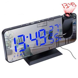 Coupon LED Digital Alarm Clock Electronic USB Wake Up FM Radio HD Red Projection Time Temperature and Humidity Display Table Clock