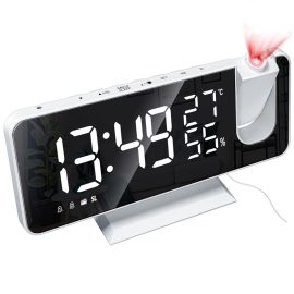 Coupon LED Mirror Alarm Clock Big Screen Temperature and Humidity Display with Radio and Time Projection Function Electronic Clock Rechargeable