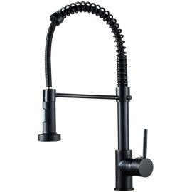 Coupon Matte Black Spring Kitchen Sink Faucet Pull Out Spout Single Lever Hot Cold Water Mixers Tap Pull Down Sprayer