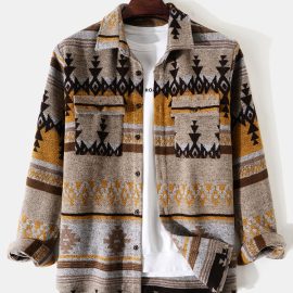 Coupon Men Christmas Chest Pockets Button Long Sleeve Casual Lapel Shirts