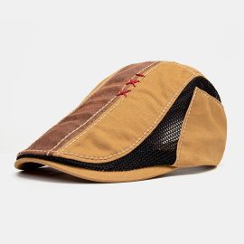 Coupon Men Cotton Hand Suture Mesh Breathable Casual Sunshade Beret Cap Flat Hat