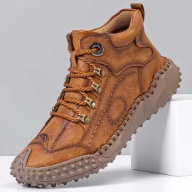 Coupon Men Hand Stitching Toe-Protected Soft Sole Comfy Casual Leather Boots