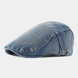 Coupon Men Washed Denim Made-old Casual Retro Driver Flat Hat Forward Hat Beret Hat