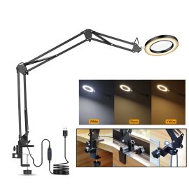 Coupon NEWACALOX Flexible Desk Large 5X USB LED Magnifying Glass 3 Colors Illuminated Magnifier Lamp Loupe Reading/Rework/Soldering