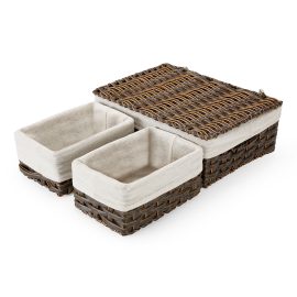 Coupon SAWAKE Wicker Storage Baskets Sets of 3 Woven Basket with Lids Small Organizer Bins Decorative for Bathroom Decorative for Bathroom Shelves Closet Organization