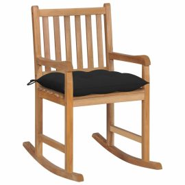 Coupon VidaXL Rocking Chair with Black Cushion Solid Teak Wood for Living Room Bedroom