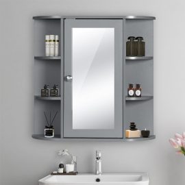 Coupon Wall-mounted Hanging Bathroom Cabinet Wooden Adjustable Shelves&Mirror, Adjustable Height, Large Capacity