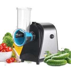 Coupon 1000W 6 in 1 Electric Salad Maker Fruit Slicer Cutter Vegetable Grater Cheese Chopper 5 Different Cone Blades – EU Plug