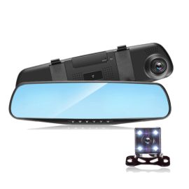Coupon 4.3 Inch Dual Lens 1080P Car DVR Dash Cam Video Recorder Rear View Mirror Camera