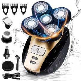 Coupon 5 in 1 Electric Razor for Men Bald Head Shaver USB Rechargeable Beard Hair Grooming Kit