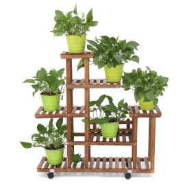 Coupon 6 Tier Wooden Plant Flower Pot Stand Display Shelf Garden Indoor Outdoor Patio