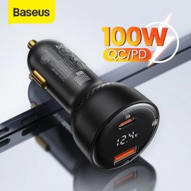 Coupon Baseus 100W 2 Port USB PD QC3.0 Car Charger Adapter 100W USB C PD 30W QC3.0 Support AFC FCP SCP PPS Fast Charging For iPhone 12 12 Mini 12 Pro Max For Samsung Galaxy Note 20 Huawei Mate 40 OnePlus 8T Xiaomi Mi10