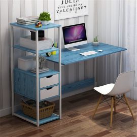 Coupon Computer Laptop Desk 47 Inch Writing Study Table Bookshelf Desktop Multifunction Desktop Workstation with Storage Racks & 2 Drawers Home Office Furniture