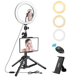 Coupon ELEGIANT EGL-06 10 inch 3 Color Modes Dimmable LED Ring Full Light Tripod Stand Live Selfie Holder with Remote Control for YouTube Tiktok VK Vlog Makeup