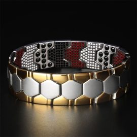 Coupon Men Fashion Simple Stainless Steel Hexagon Detachable 660 PCS Energy Stones Magnetic Therapy Bracelet