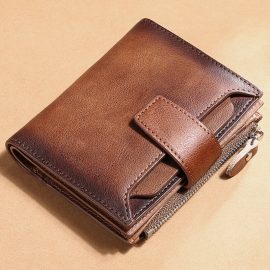 Coupon Men Genuine Leather Bifold RFID-Blocking 18 Card Slot Retro Large Capacity Foldable Card Holder Wallet Coin Purse Driver’s License Wallet