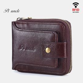 Coupon Men Genuine Leather RFID Blocking Wallet Vintage Organizer Zipper Wallet