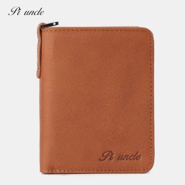 Coupon Men Genuine Leather Vintage RFID Blocking Zipper Coin Wallet Card Holder