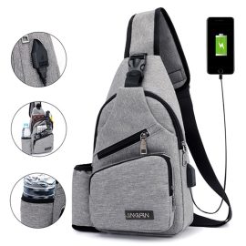 Coupon Men Oxford Large Capacity Casual Outdoor Travel USB Charging Port Sling Bag Chest Bag Crossbody Bag