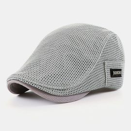 Coupon Men Polyester Solid Color Breathless Thin Mesh Hat Summer Outdoor Sunshade Visor Beret Hat Forward Hat