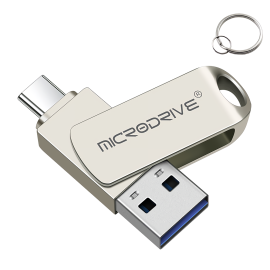 Coupon MicroDrive 2 in 1 Type-C & USB3.0 Flash Drive OTG USB Driver 32G 64G 128G 256G Metal 360° Rotation Pendrive USB Disk with Key Ring