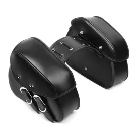 Coupon Motorcycle PU Leather Custom Saddlebags Waterproof Saddle Swing Arm Bag Left Right Black