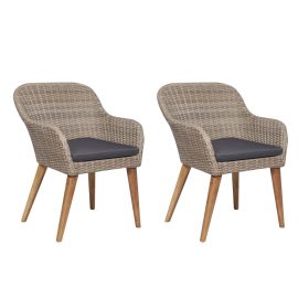Coupon Outdoor Chairs with Cushions 2 pcs Poly Rattan Brown