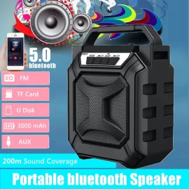 Coupon Portable 60Hz-15KHz Bluetooth 5.0 Wireless Speaker 3000mAh Rechargeable High-power Subwoofer Support FM Radio AUX Audio Input – With-Microphone