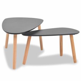 Coupon VidaXL Coffee Table Set Black 2 Pieces with Solid Pinewood Legs MDF Top