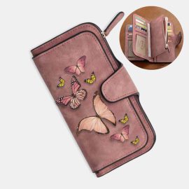 Coupon Women Butterfly Four Fold Wallet Purse 14 Card Slot 5.5 Inch Phone Bag