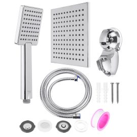 Coupon 8 Inch Large Angle-adjustable Square Shower Head Electroplating Five Piece Set