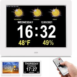 Coupon 8 Inch WIFI Weather Station Smart Digital Alarm Clock with Medication Reminder Auto Dimming Large Number Display For Memory Loss Elderly Seniors