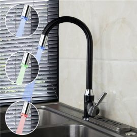 Coupon Black Plating Kitchen Sink Hot Cold Faucet Single Handle LED 3 Colors Changing Basin Mixer Tap