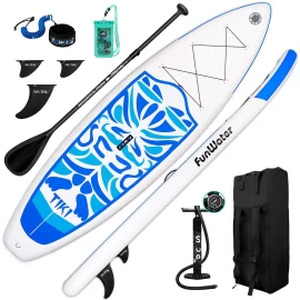 Coupon FunWater SUPFW02A/W02B 12~15PSI Inflatable Paddle Board Maximum Load 150KG EVA Non-slip Stand Up Portable Surfboard Pulp Board 320*84*15CM With Backpack, Patch Bucket,Waterproof Phonecase, Air Pump ect